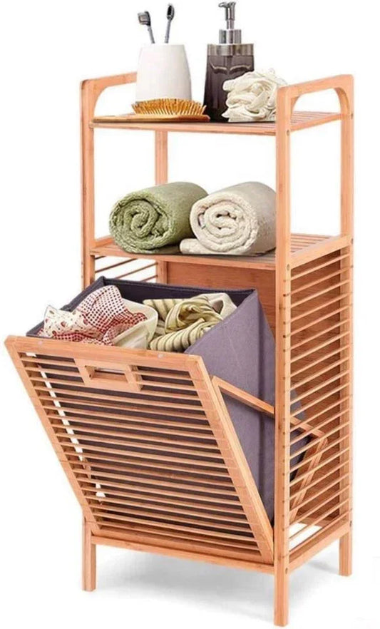 סל כביסה עשוי במבוק טבעי בשילוב 2 מדפים - home-store.co.il