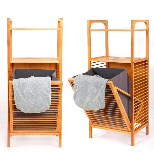 סל כביסה עשוי במבוק טבעי בשילוב 2 מדפים - home-store.co.il