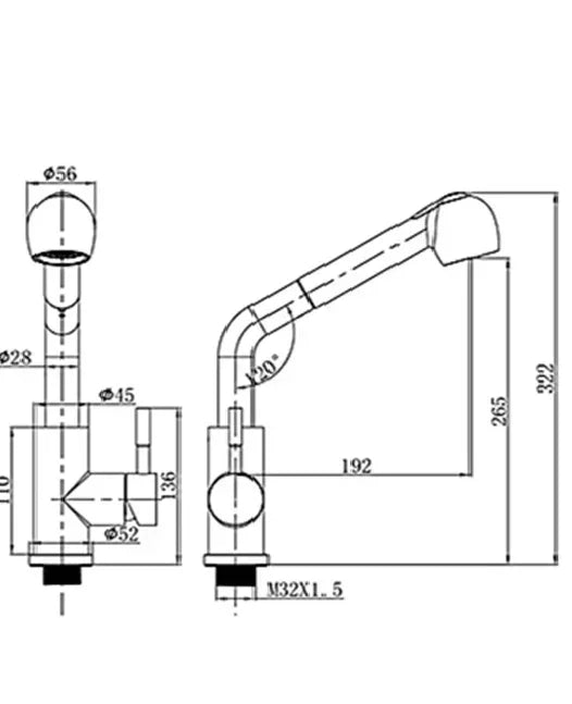 ברז מטבח נשלף – מים חמים וקרים, 2 מצבי זרם - home-store.co.il
