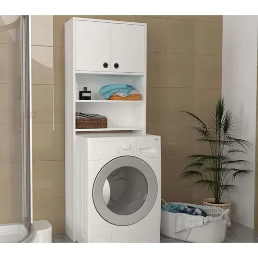 ארון שירות עם מדפים למכונת כביסה או מייבש דגם באנוס לבן - home-store.co.il