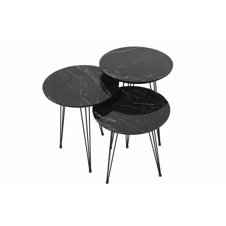 סט שולחנות קפה מעוצב דגם פנום דמוי שיש שחור - home-store.co.il