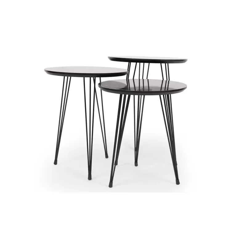 סט שולחנות קפה מעוצב דגם פנום דמוי שיש שחור - home-store.co.il