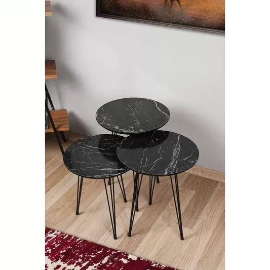 סט שולחנות קפה מעוצב דגם פנום דמוי שיש שחור - home-store.co.il