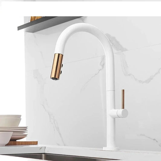 ברז מטבח נשלף Rivero – עיצוב יוקרתי בשילוב רוז גולד ושחור מט / לבן - home-store.co.il