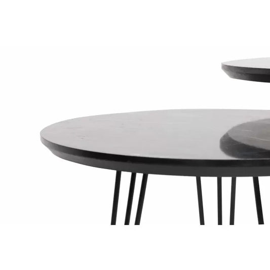 סט שולחנות קפה מעוצב דגם פנום דמוי שיש שחור - home-store.co.il