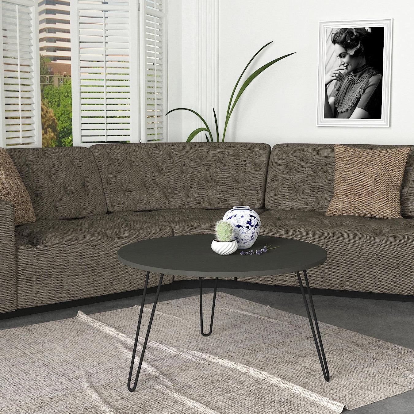 שולחן סלון אפור עם רגלי סיכה 80 סמ דגם רון - home-store.co.il