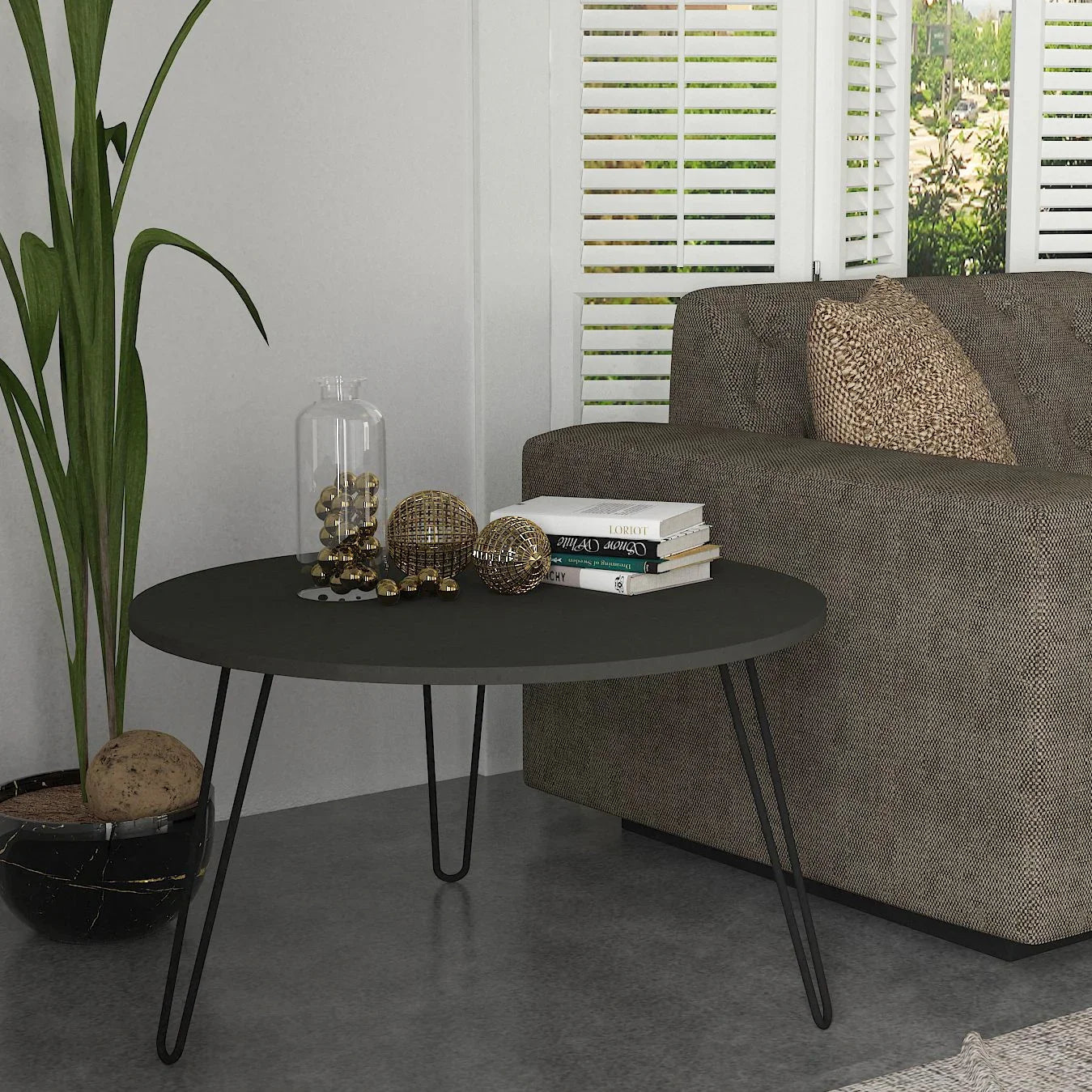 שולחן סלון אפור עם רגלי סיכה 60 סמ דגם שונית - home-store.co.il