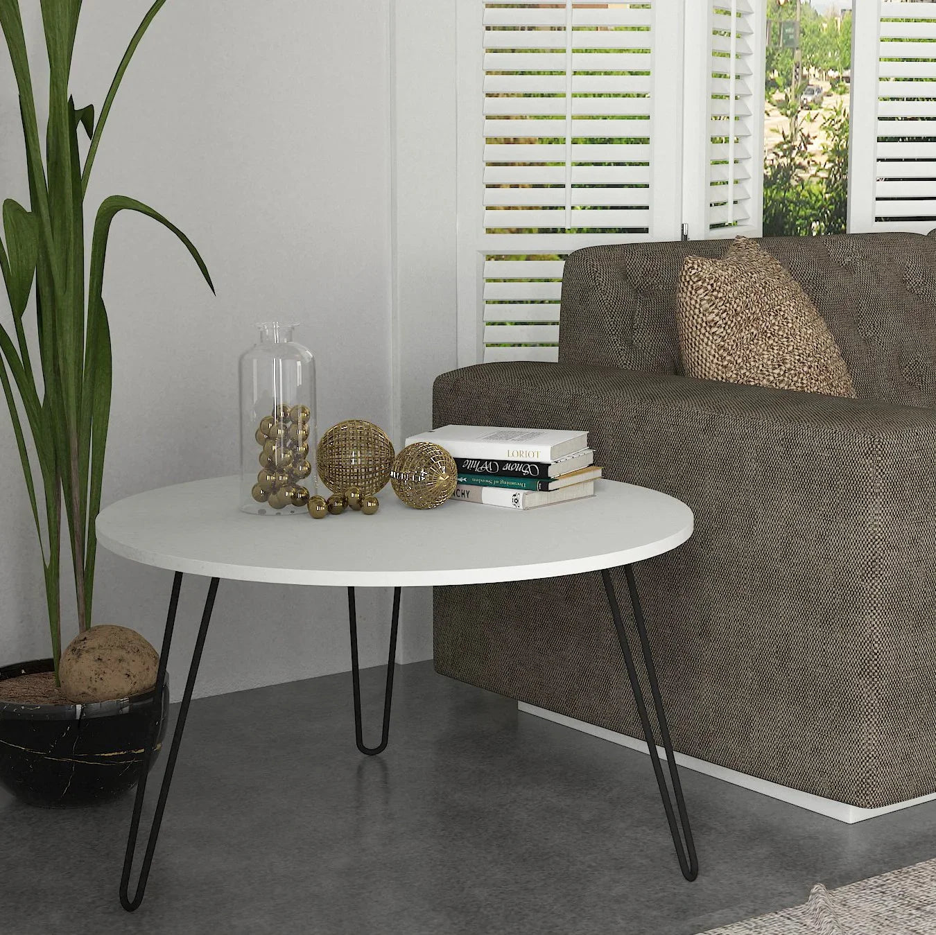 שולחן סלון לבן עם רגלי סיכה 80 סמ דגם אנה - home-store.co.il