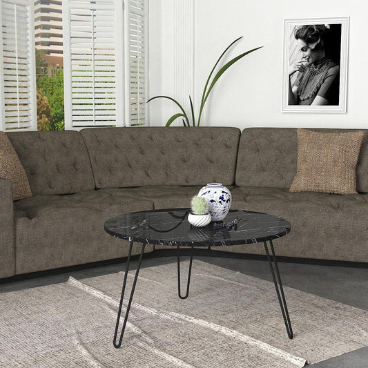 שולחן סלון דמוי שיש שחור עם רגלי סיכה 80 סמ דגם דרור - home-store.co.il