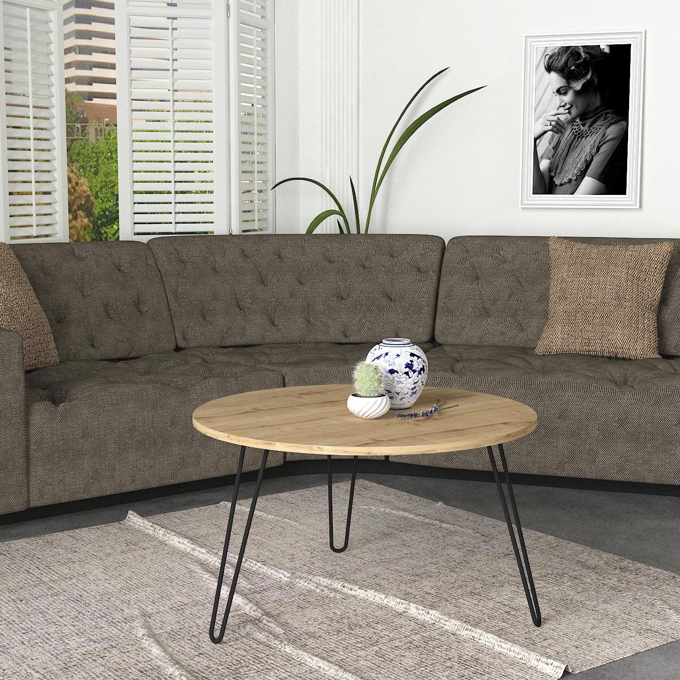 שולחן סלון אלון עם רגלי סיכה 80 סמ דגם שקד - home-store.co.il