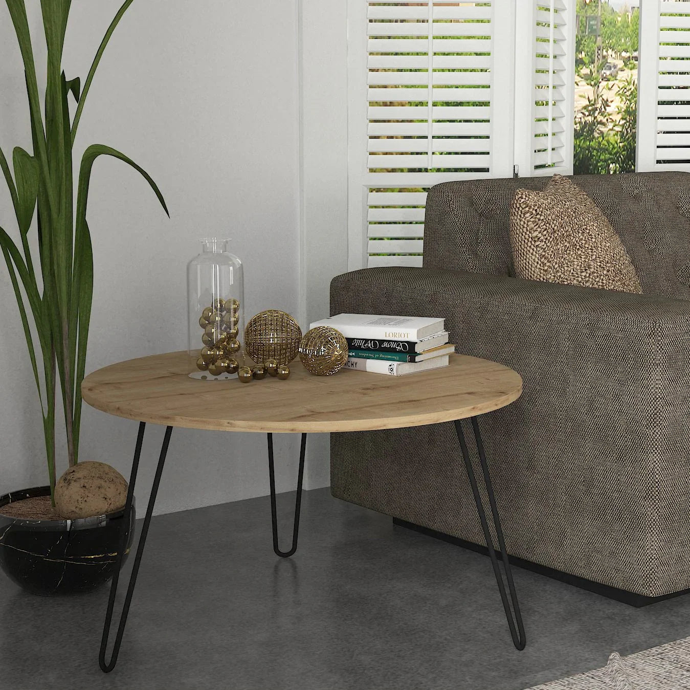 שולחן סלון אלון עם רגלי סיכה 80 סמ דגם שקד - home-store.co.il