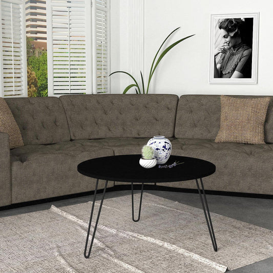 שולחן סלון שחור עם רגלי סיכה 80 סמ דגם רועי - home-store.co.il