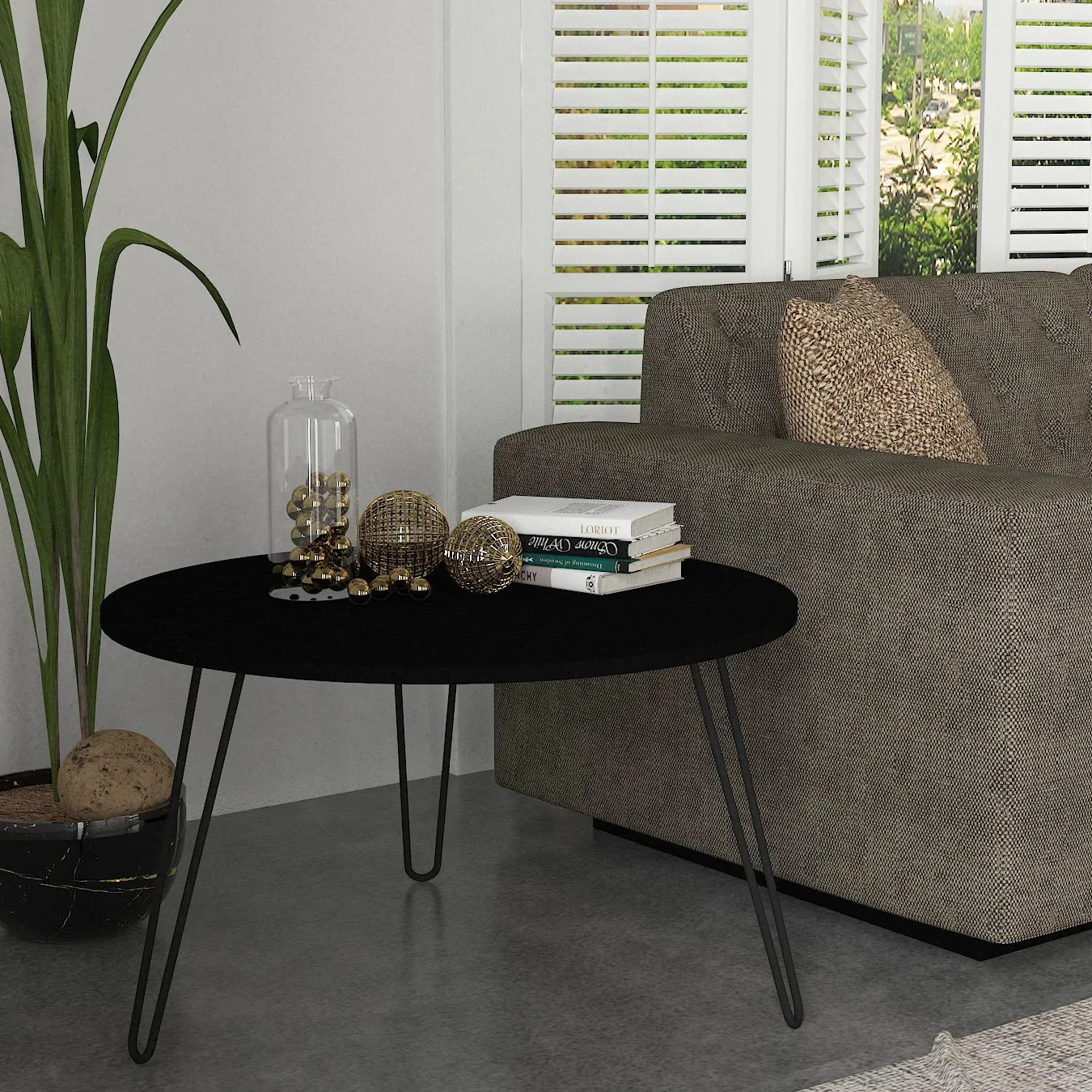 שולחן סלון שחור עם רגלי סיכה 60 סמ דגם יוליה - home-store.co.il