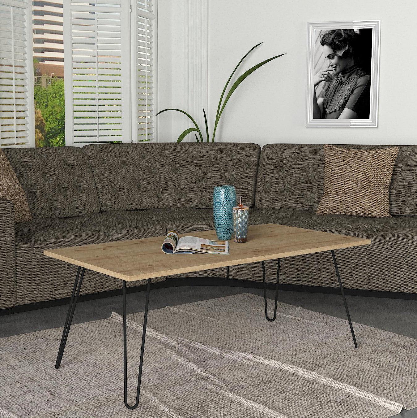 שולחן סלון XL אלון עם רגלי סיכה דגם אלמה - home-store.co.il