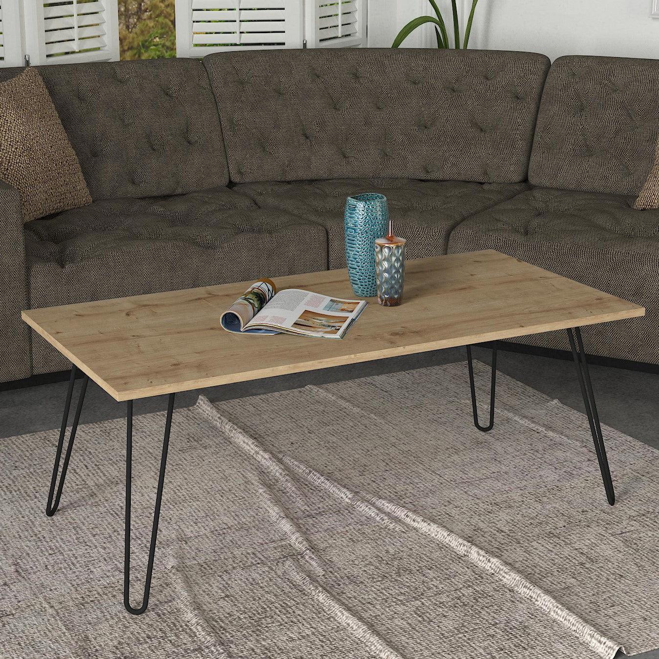 שולחן סלון XL אלון עם רגלי סיכה דגם אלמה - home-store.co.il