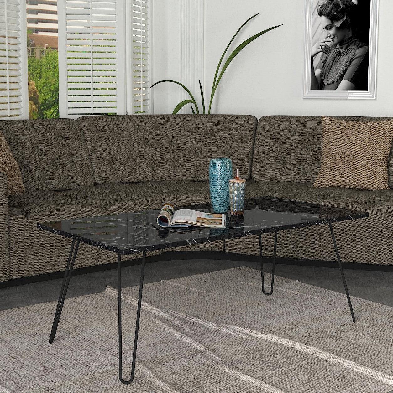 שולחן סלון XL דמוי שיש עם רגלי סיכה דגם אביתר - home-store.co.il