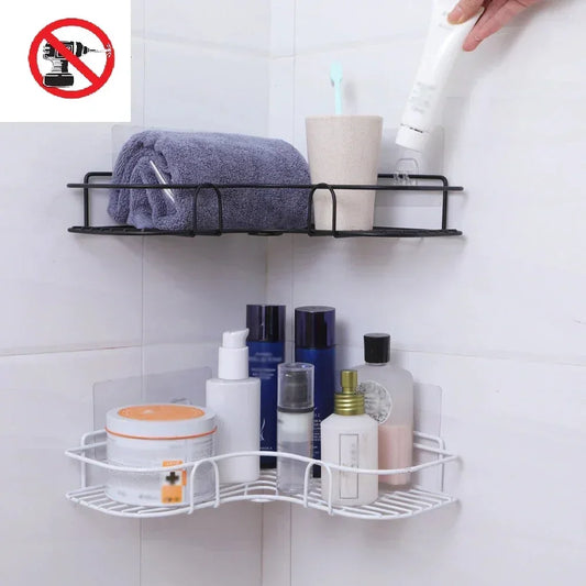 מדף רשת אחסון פינתי למקלחת ללא קידוח 1+1 - home-store.co.il