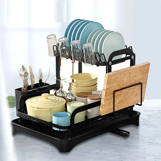 מתקן ייבוש כלים קומפקטי עם מערכת ניקוז חכמה – עיצוב אלגנטי למטבח מסודר - home-store.co.il