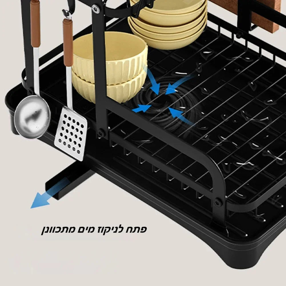 מתקן ייבוש כלים קומפקטי עם מערכת ניקוז חכמה – עיצוב אלגנטי למטבח מסודר - home-store.co.il