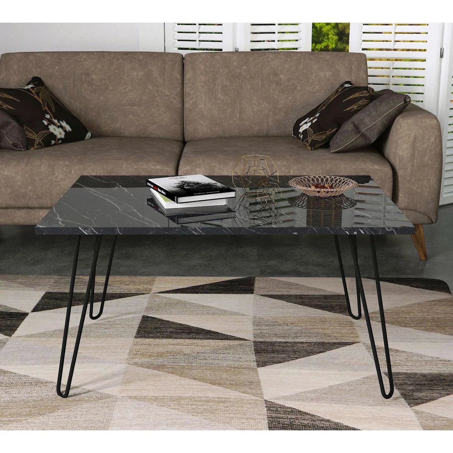 שולחן קפה דמוי שיש עם רגלי סיכה - home-store.co.il