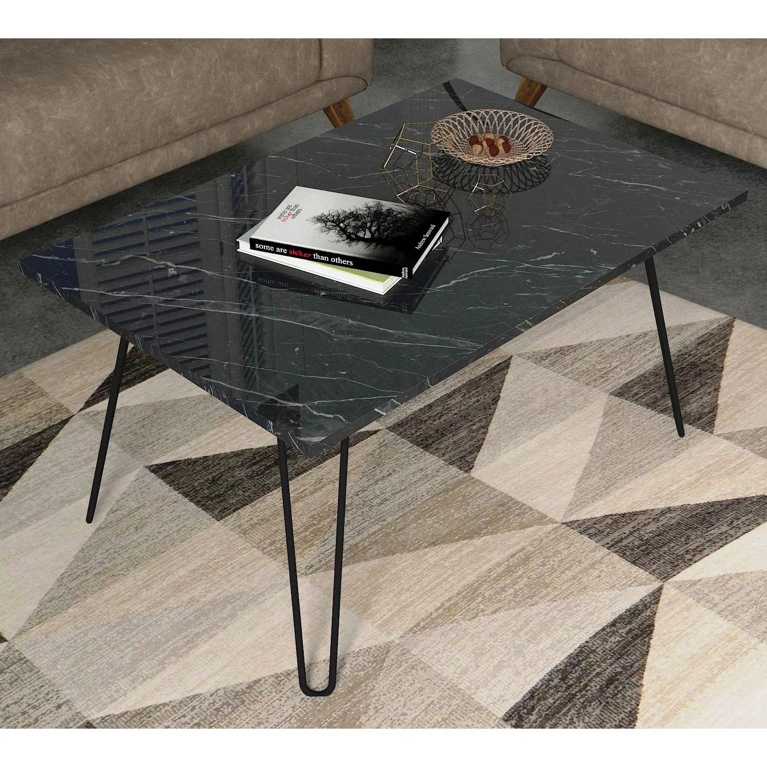 שולחן קפה דמוי שיש עם רגלי סיכה - home-store.co.il