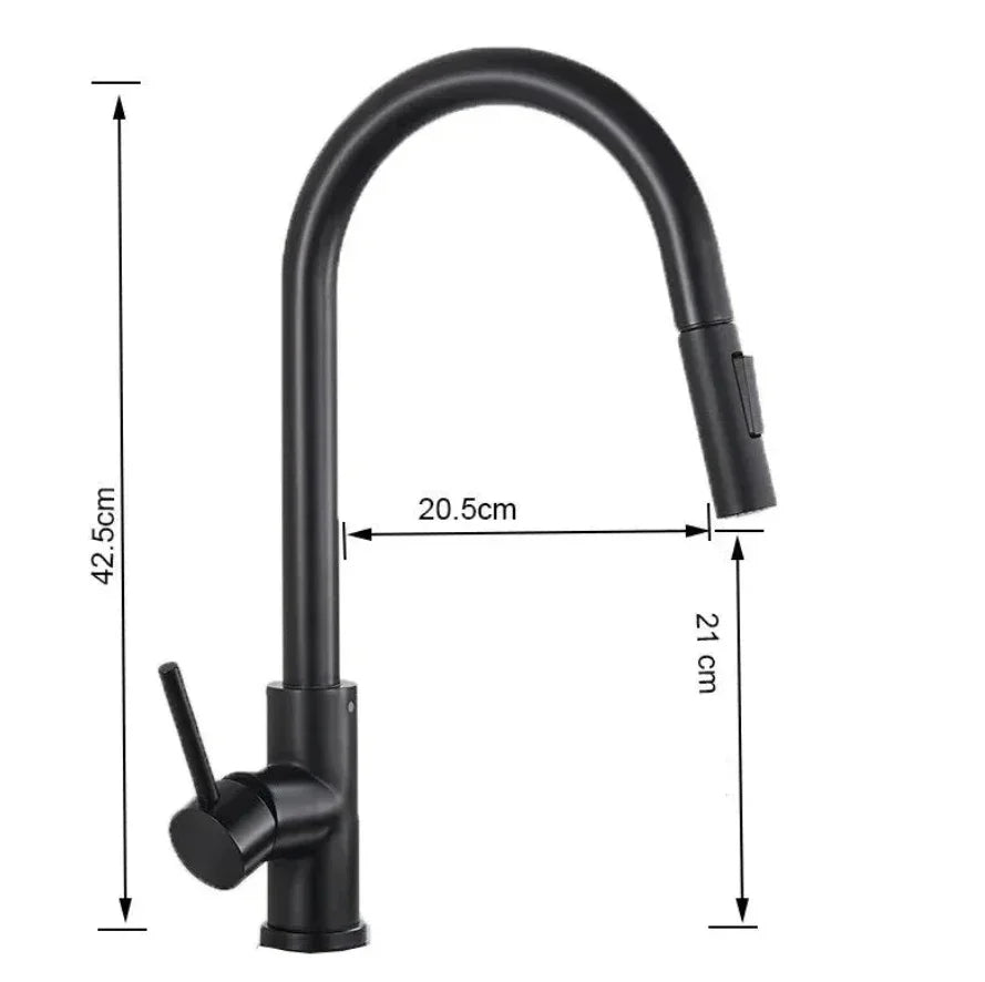 ברז מטבח נשלף  דגם River עם חיישן מגע ומנגנון שבת כולל מידות