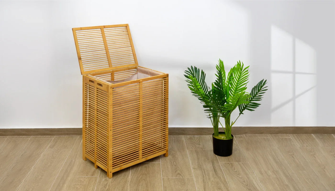 סל כביסה במבוק בצבע חום, כולל בטנה - home-store.co.il