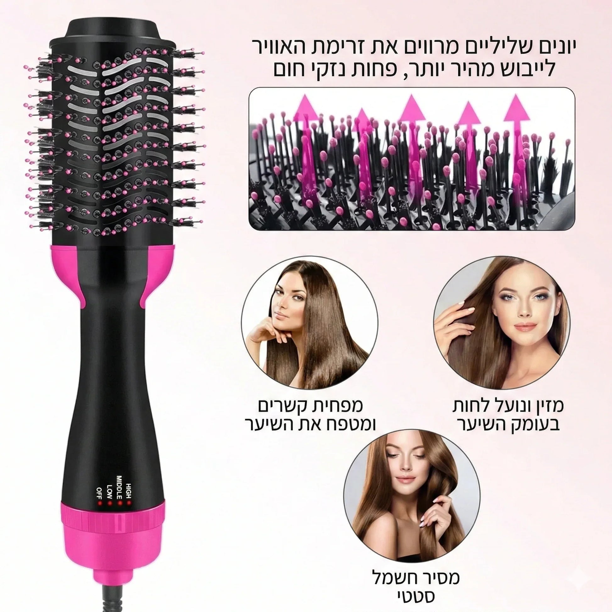 מברשת פן מקצועית מחליק + מעצב + מייבש - home-store.co.il