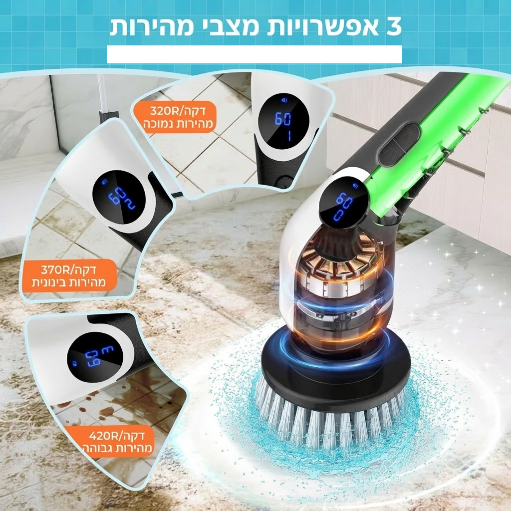 מברשת קרצוף חשמלית נטענת 9-ב-1 דגם Turbo Scrub Pro – ניקוי עוצמתי ללא מאמץ לכל פינה בבית | Home Store