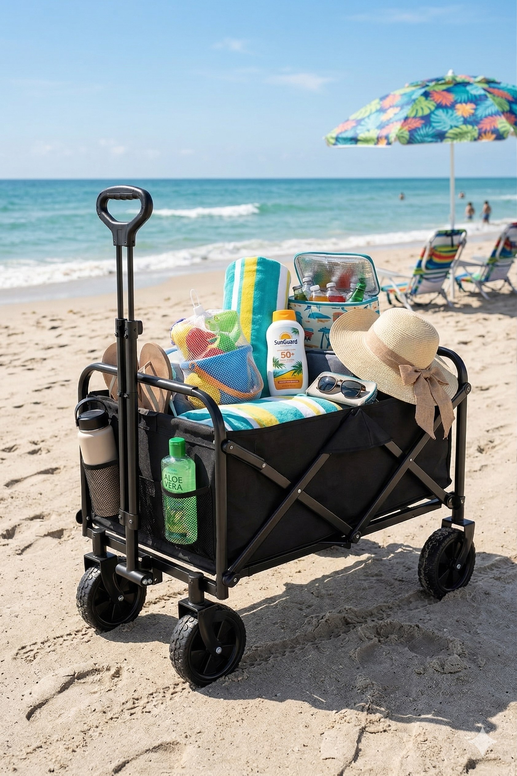 עגלת קמפינג ושטח מתקפלת בצבע שחור עם שלדת מתכת חזקה ובד עמיד – Home Store.